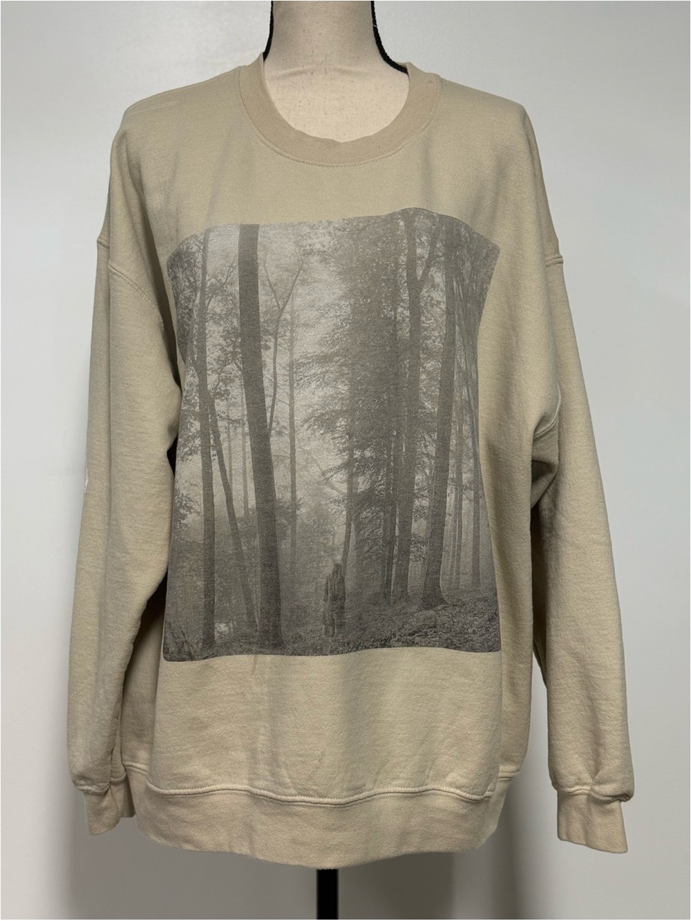 Taylor Swift Folklore Album In The Trees Crewneck Sweatshirt Tan Size XL